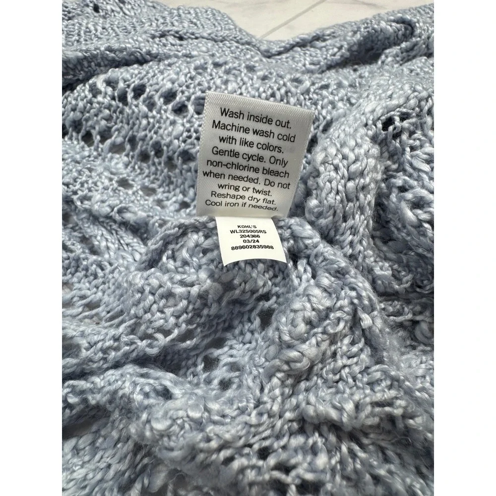 LC Lauren Conrad Women XL Light Blue Open Knit Crochet Ruffle Cardigan WL32S005R